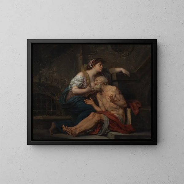 Cimon et Pero, la charité romaine - Jean-Baptiste Greuze — ingelijst kunstwerk aan de muur