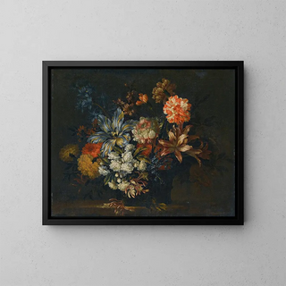 JeanBaptiste Monnoyer - A Still Life Of Lillies Honeysuckle And Other Flowers In A Vase On A Ledge.webp