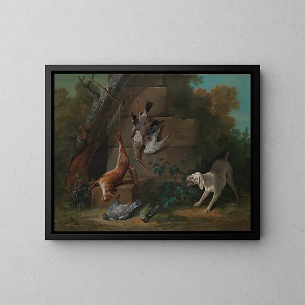 Hond bewaart een dode wild - Jean-Baptiste Oudry — ingelijst kunstwerk aan de muur