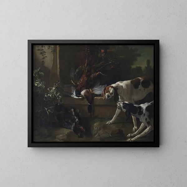 van Jachthonden met wild en wilde vogels - Jean-Baptiste Oudry — ingelijst kunstwerk aan de muur