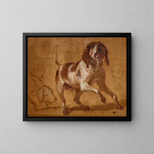 Studie van een huilende hond - Jean-Baptiste Oudry — ingelijst kunstwerk aan de muur