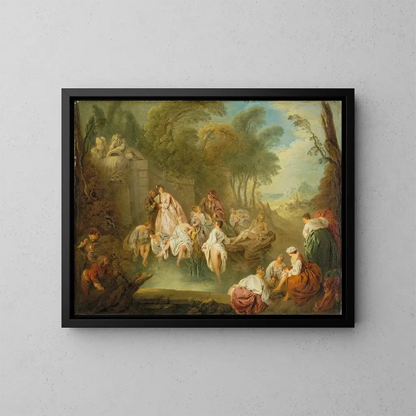 Feest van het baden in een park - Jean-Baptiste Pater — ingelijst kunstwerk aan de muur