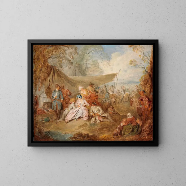 Figuren rustend in een militair kamp - Jean-Baptiste Pater — ingelijst kunstwerk aan de muur