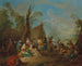 Soldaten en vivandiers die koken en rusten rond een kampvuur, een wagen en een tent op de achtergrond - Jean-Baptiste Pater — weergave van het kunstwerk