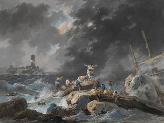 JeanBaptiste Pillement - A shipwreck on a coast during a storm a lighthouse beyond.webp
