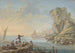 van een Baai met grote rotsen aan de rechterkant en vissers - Jean-Baptiste Pillement — weergave van het kunstwerk