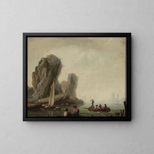 Uitzicht op de zee met vissersboten - Jean-Baptiste Pillement — ingelijst kunstwerk aan de muur