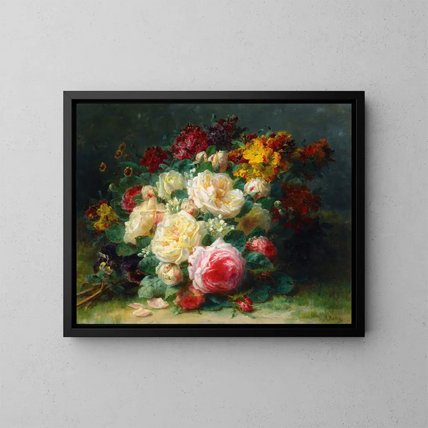 Een boeket koolrozen - Jean-Baptiste Robie — ingelijst kunstwerk aan de muur