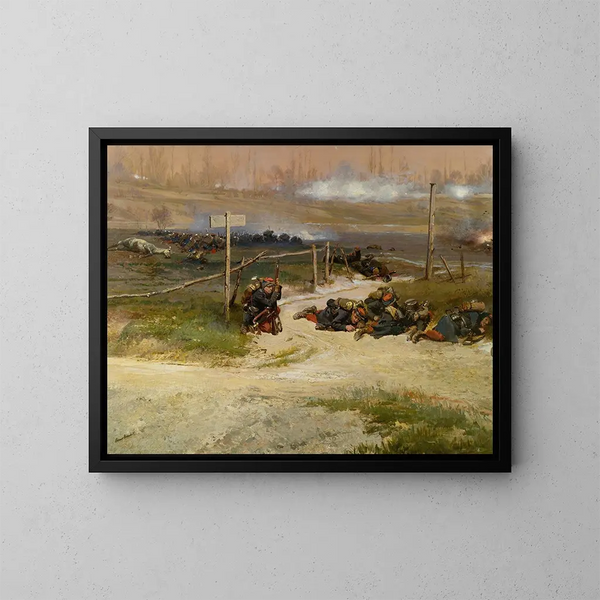 Aan de voet van de paal, fragment van het panorama van de slag bij Champigny - Jean-Baptiste Édouard Detaille — ingelijst kunstwerk aan de muur