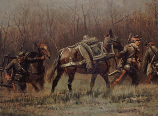 JeanBaptiste douard Detaille - Scne militaire mobiles conduisant des mulets dambulances fragment du panorama de Champigny.webp