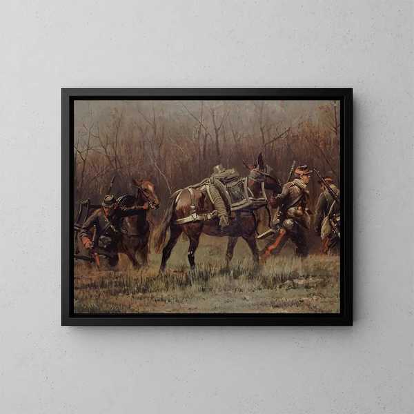 van een militaire scène met ambulance-pony's, fragment van het panorama van Champigny - Jean-Baptiste Édouard Detaille — ingelijst kunstwerk aan de muur