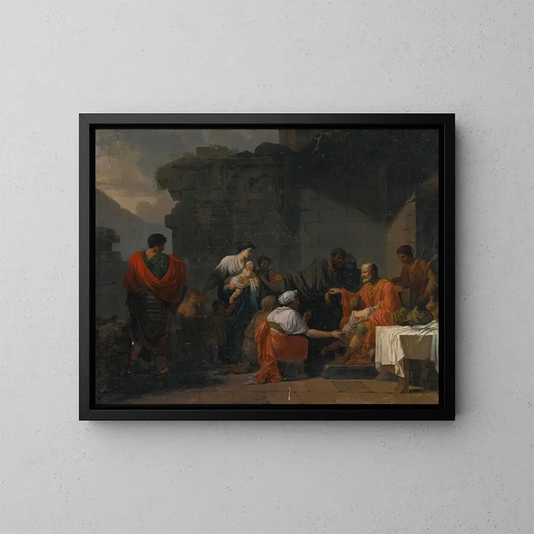 Belisaire ontvangt gastvrijheid van een boer - Jean-François-Pierre Peyron — ingelijst kunstwerk aan de muur