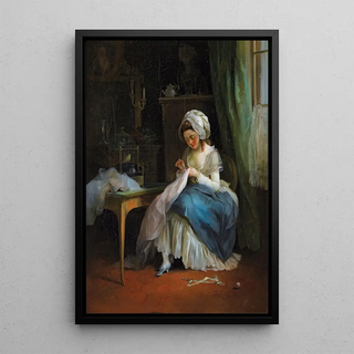 JeanFranois Garneray - Young girl embroiding in an interior.webp