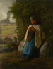 Bergère zittend op een rots - Jean-François Millet — weergave van het kunstwerk