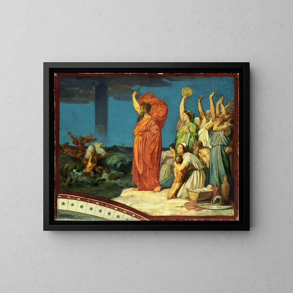 Moïse die de wateren beveelt zich te sluiten over het Egyptische leger - Jean-Hippolyte Flandrin — ingelijst kunstwerk aan de muur