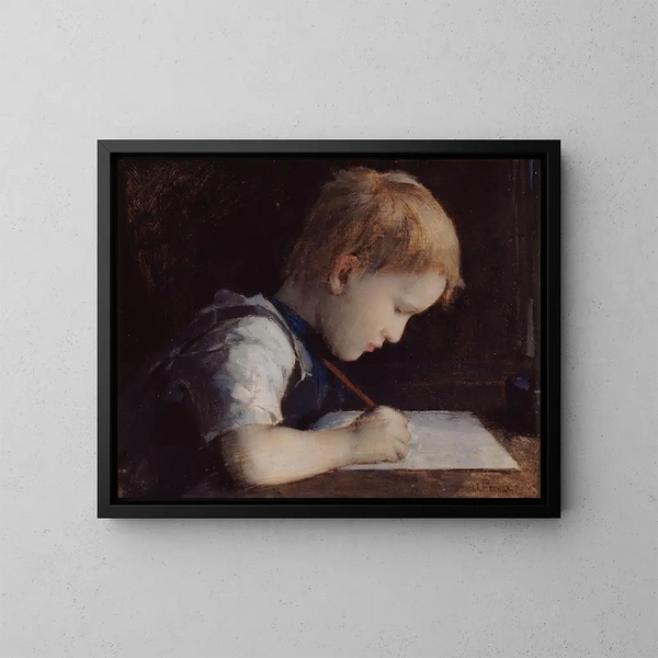De kleine schrijver - Jean-Jacques Henner — ingelijst kunstwerk aan de muur