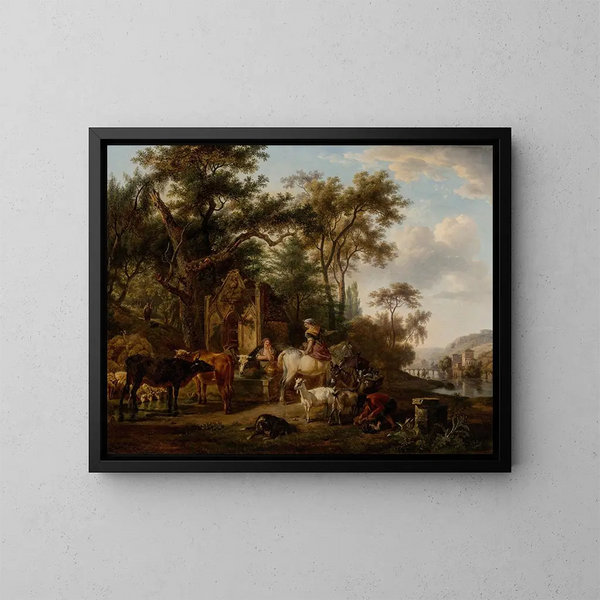 L'Abreuvoir - Jean-Louis Demarne — ingelijst kunstwerk aan de muur