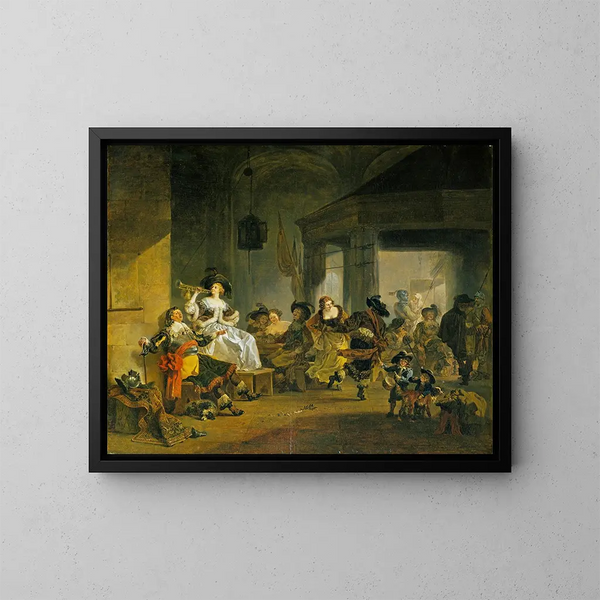 Vrouwen en soldaten op feest - Jean-Louis Demarne — ingelijst kunstwerk aan de muur