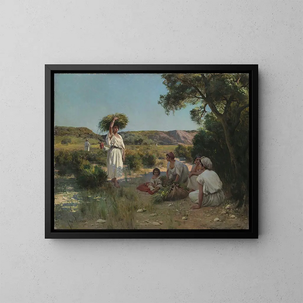 De oogsters rusten in de schaduw - Jean Baptiste Paul Lazerges — ingelijst kunstwerk aan de muur