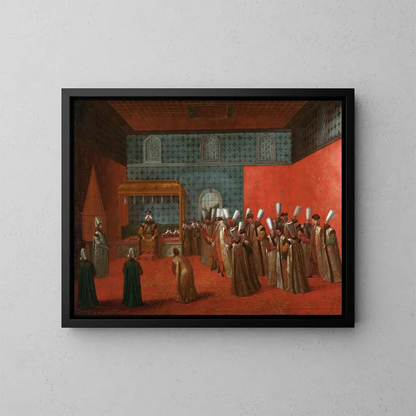L'ambassadeur Cornelis Calkoen lors de son audience avec le sultan Ahmed III - Jean-Baptiste Vanmour — ingelijst kunstwerk aan de muur