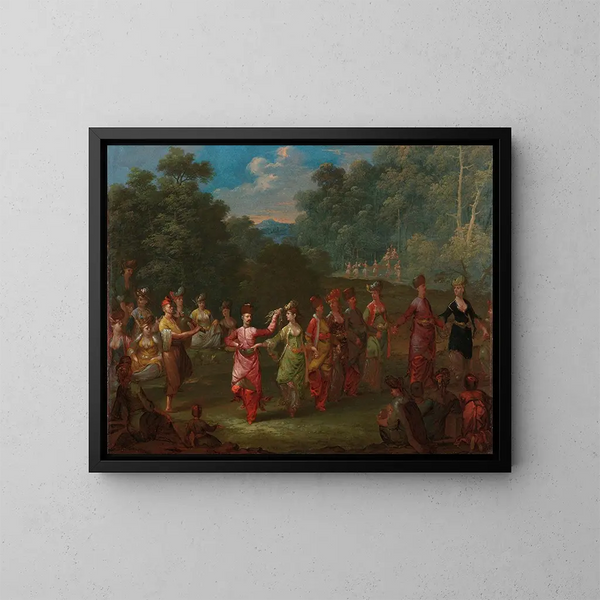 van Griekse mannen en vrouwen dansend op de khorra - Jean-Baptiste Vanmour — ingelijst kunstwerk aan de muur