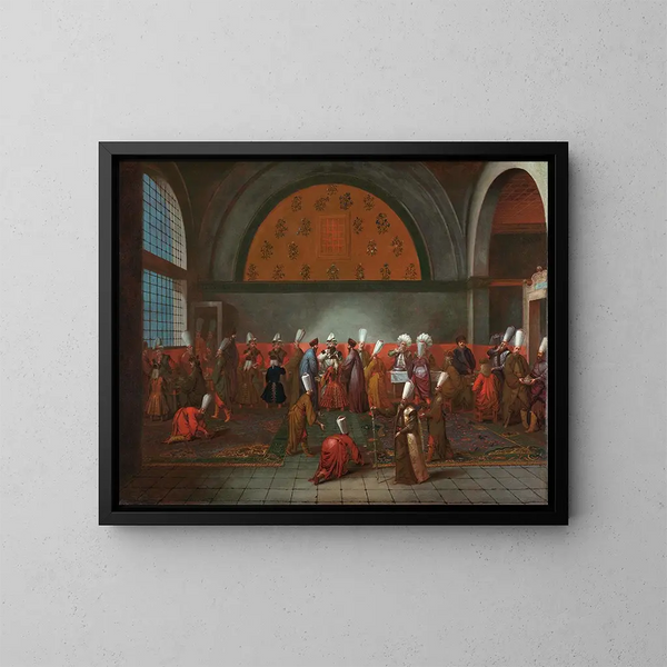 Het diner ter ere van de ambassadeur Cornelis Calkoen - Jean-Baptiste Vanmour — ingelijst kunstwerk aan de muur