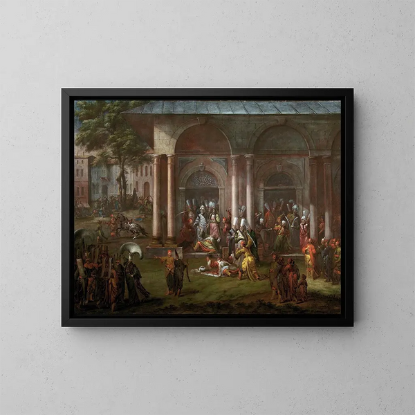 De moord op Patrona Halil en zijn rebellencompagnons - Jean-Baptiste Vanmour — ingelijst kunstwerk aan de muur