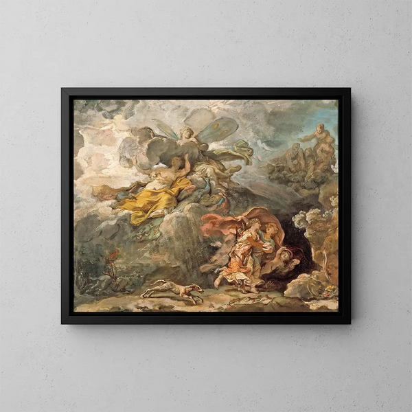 Eneüs en Dido die de storm ontvlucht - Jean-Bernard Restout — ingelijst kunstwerk aan de muur