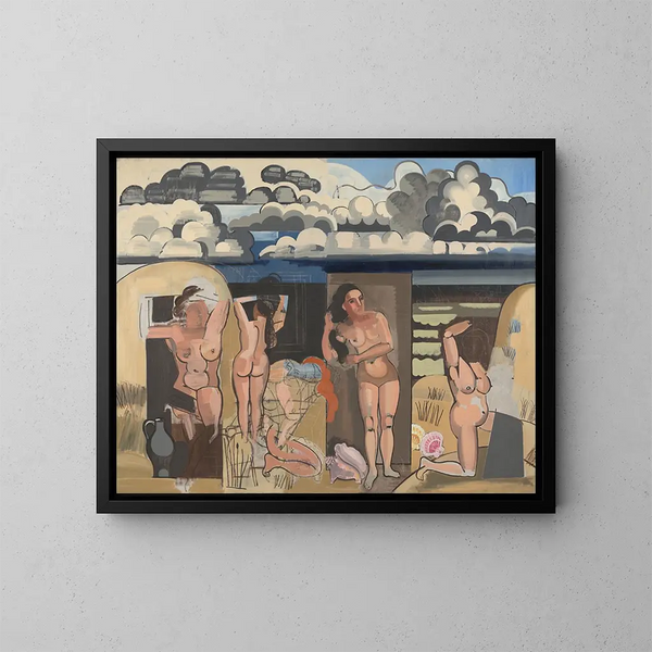 Zeezicht met zwemmers - Jean Brusselmans — ingelijst kunstwerk aan de muur