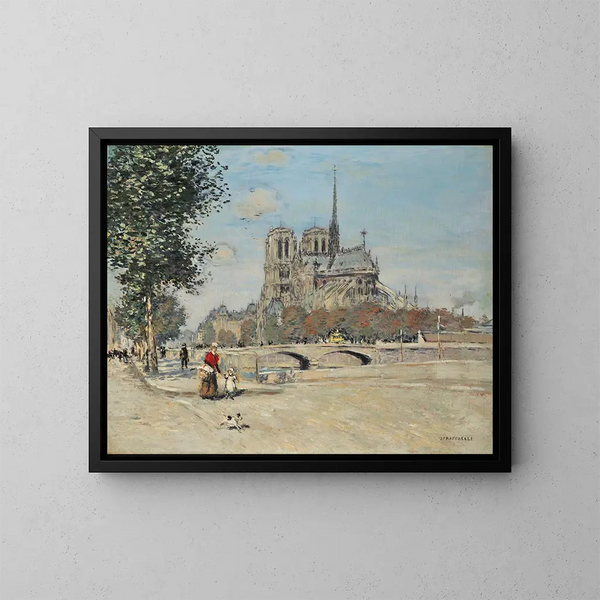 Notre-Dame de Paris en de brug van het aartsbisschoppelijk paleis - Jean François Raffaëlli — ingelijst kunstwerk aan de muur