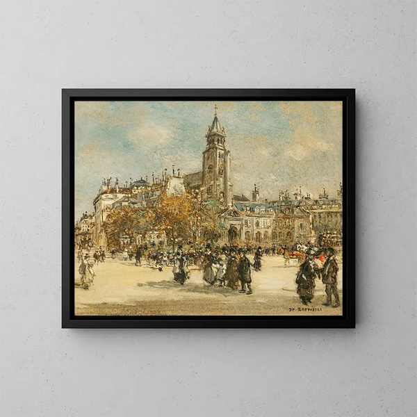 van Place de Saint-Germain-des-Prés, Parijs - Jean François Raffaëlli — ingelijst kunstwerk aan de muur