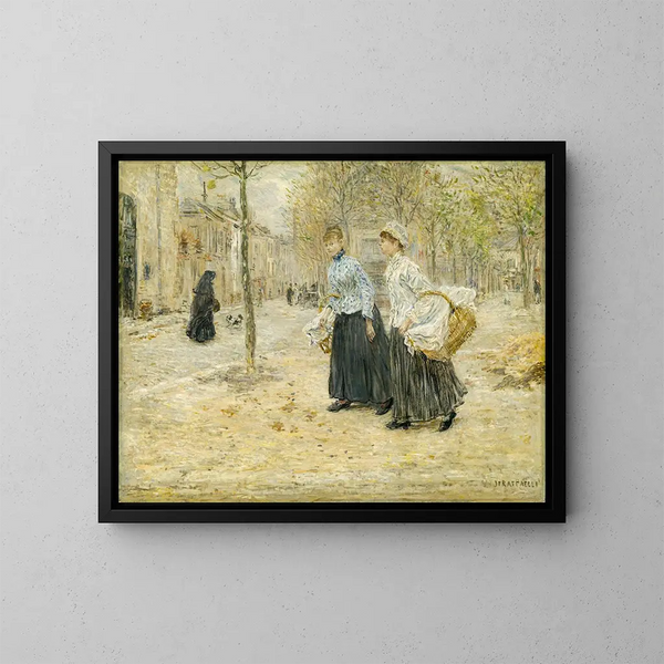 van Deux laveuses traversant un petit parc à Paris - Jean François Raffaëlli — ingelijst kunstwerk aan de muur