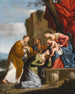 Aanbidding van het Kind Jezus met drie heiligen - Jean Le Clerc — weergave van het kunstwerk