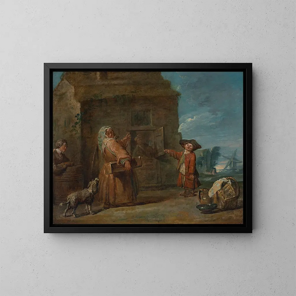 Een genre scène, misschien De goochelaar's doos - Jean Siméon Chardin — ingelijst kunstwerk aan de muur