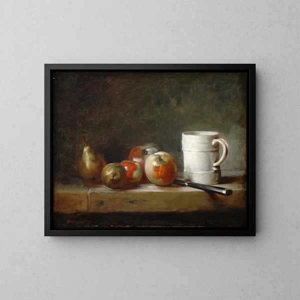 Natuurstudie met een wit kopje - Jean Siméon Chardin — ingelijst kunstwerk aan de muur