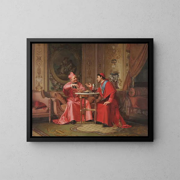 Discussie vriendschappelijk tussen kardinalen - Jehan Georges Vibert — ingelijst kunstwerk aan de muur