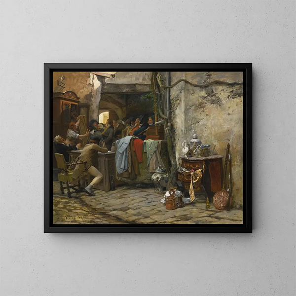 De verkoop van roerende goederen - Jehan Georges Vibert — ingelijst kunstwerk aan de muur