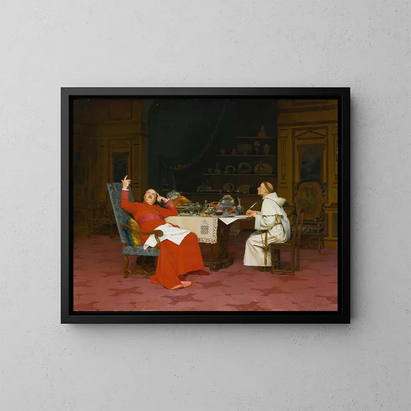 Preek over onthouding - Jehan Georges Vibert — ingelijst kunstwerk aan de muur