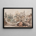 Prospect with palace surrounded by trees and rocks - Jens Petersen Lund — framed artwork on a wall