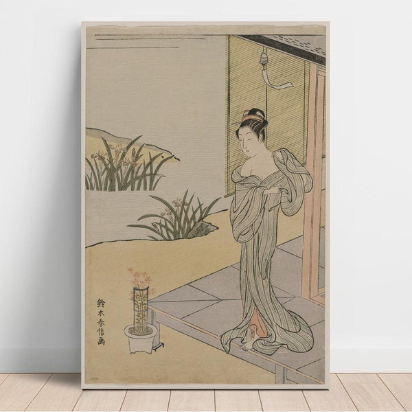 Jeune femme regardant un pot d'œillets - Suzuki Harunobu | Reproduction Tableau Décoration murale affiche copie