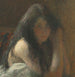 Jonge vrouw die haar haar kamt, olieverf op doek - Henri Martin — weergave van het kunstwerk