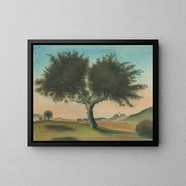 Landschap met een boom van Lama - Julius Schubert — ingelijst kunstwerk aan de muur
