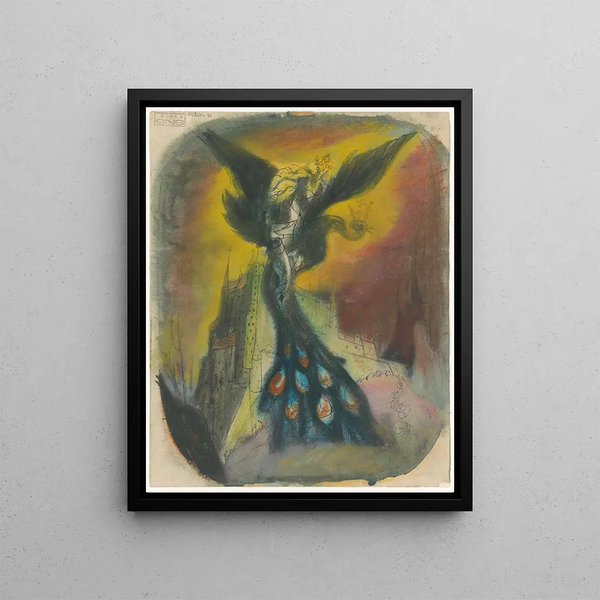 Prinses ontvoerd door een monster met een pauwenstaart - Jan Novák — ingelijst kunstwerk aan de muur