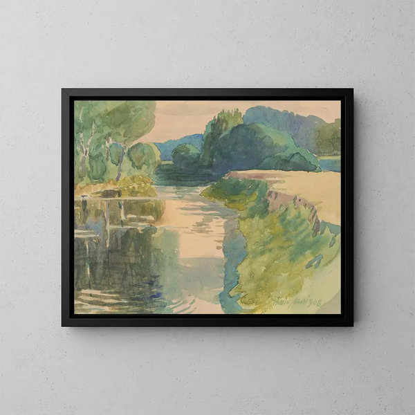 Landschap met rivier - John Thain — ingelijst kunstwerk aan de muur