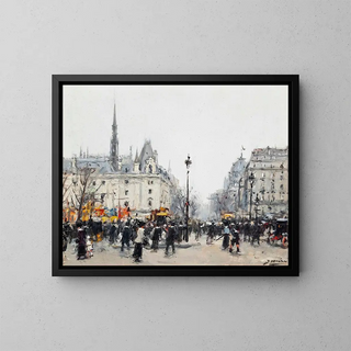 Joaquin Mir - Figures bustling before the Conciergerie Paris.webp