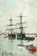 Bateaux dans un port - Joaquín Sorolla — weergave van het kunstwerk