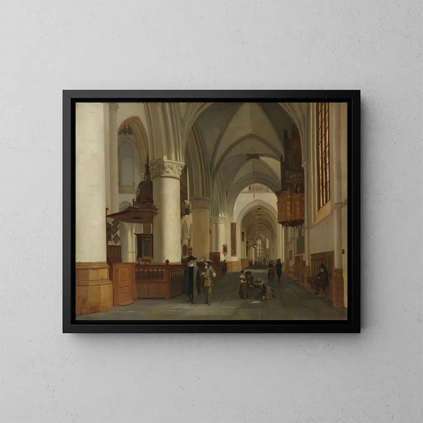 Binnenaanzicht van de Sint-Bavokerk in Haarlem - Job Adriaensz Berckheyde — ingelijst kunstwerk aan de muur