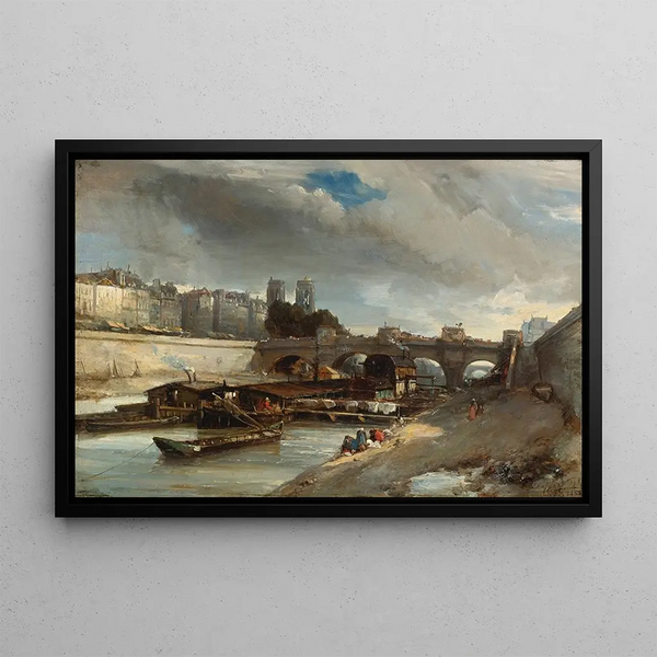 Bateau-Lavoir nabij de Pont-Neuf Parijs - Johan Barthold Jongkind — ingelijst kunstwerk aan de muur