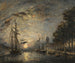 Heldere maanlicht over een kanaal in Dordrecht - Johan Barthold Jongkind — weergave van het kunstwerk