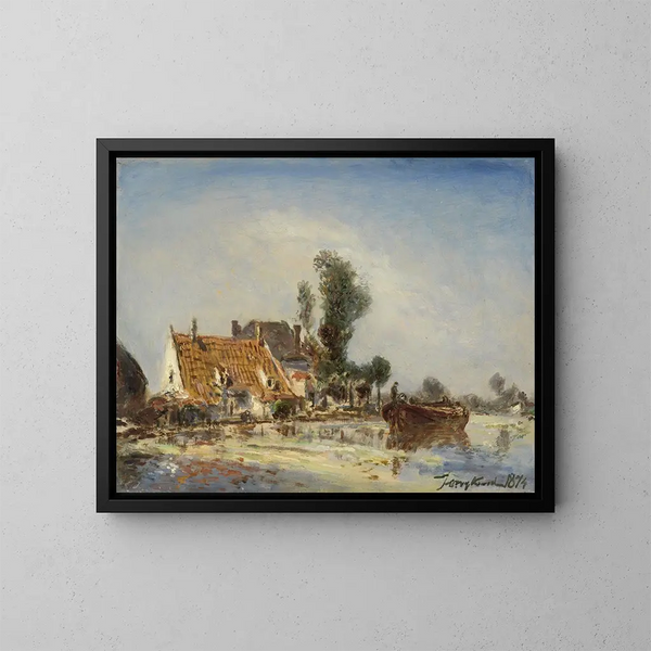 Huizen aan een kanaal bij Crooswijk - Johan Barthold Jongkind — ingelijst kunstwerk aan de muur
